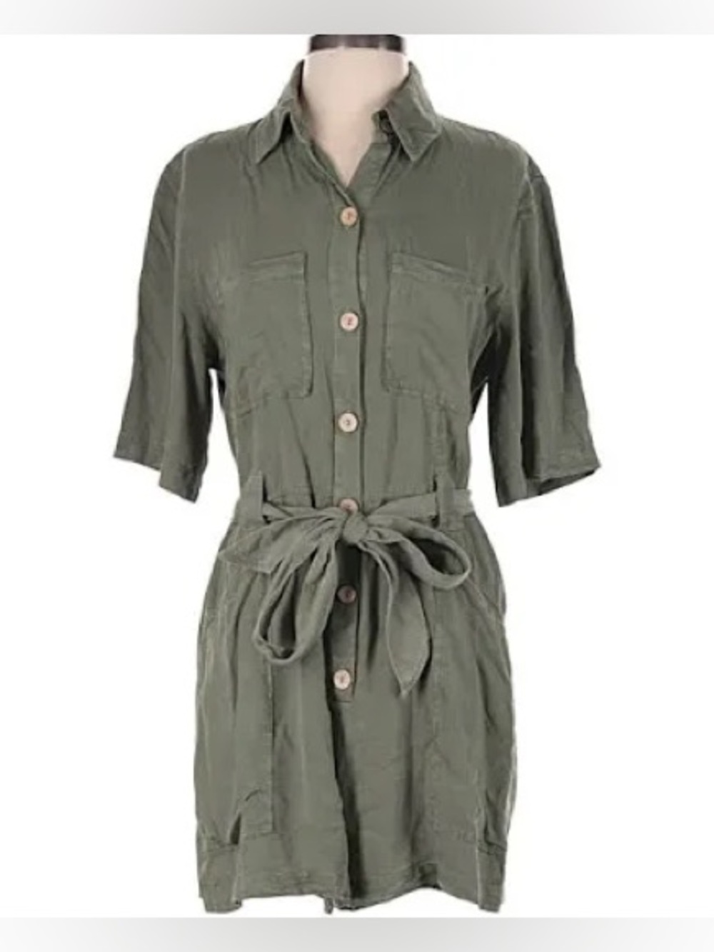 Zara Olive Green Short Sleeve Button Romper